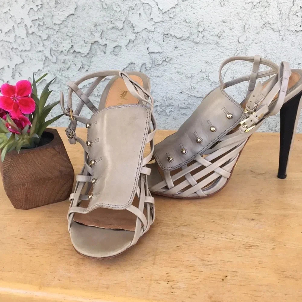 L.A.M.B Strappy Sandal Heels Taupe